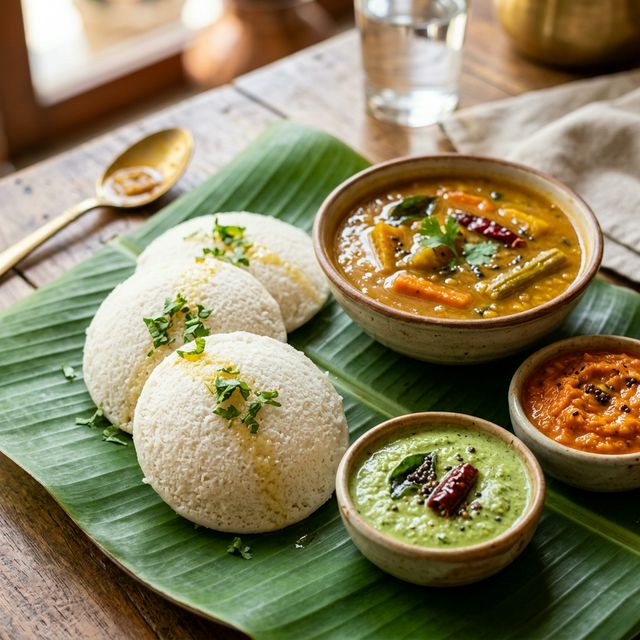 Soft Idli with Sambhar - Madurai vilas